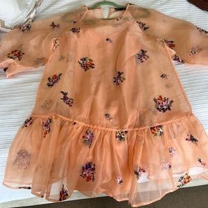 Peach, embroidered organza dress